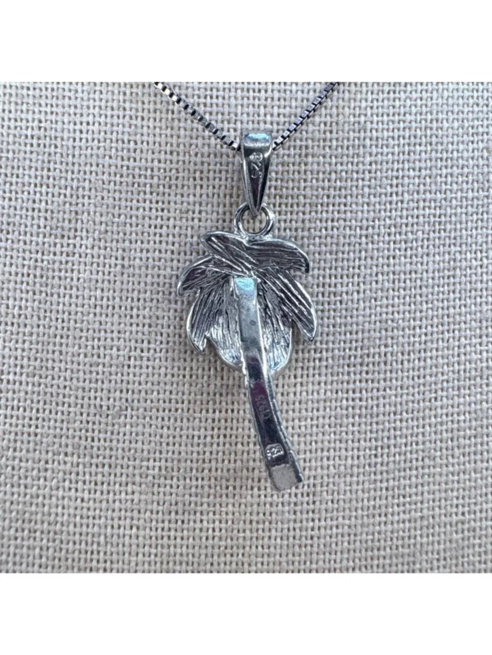 Blue Opal Palm Tree Pendant Necklace Sterling Silver 925 Size 15.5